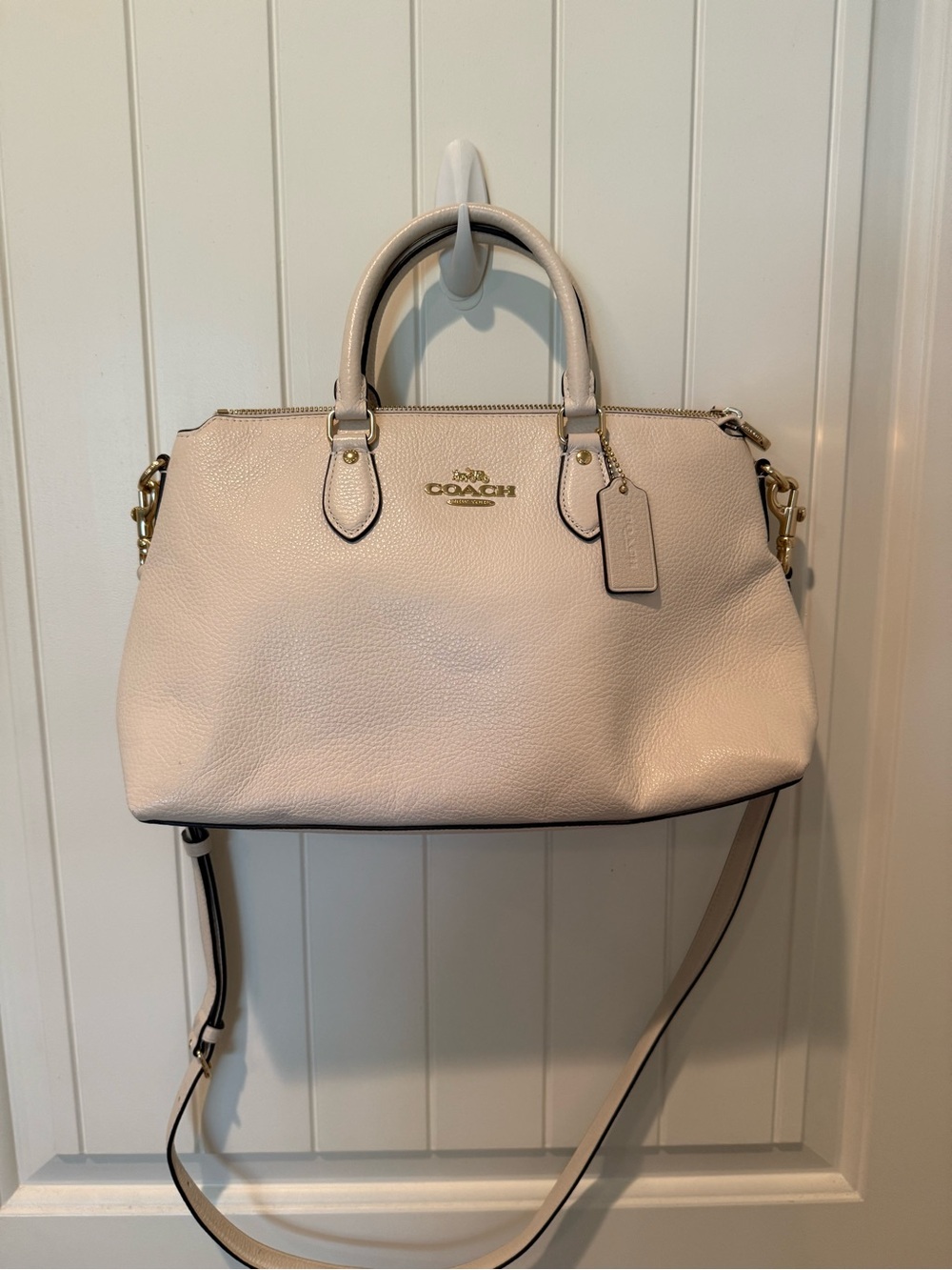 Coach Pebbled Leather Satchel in Beige